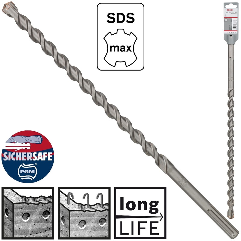 Bosch Hammer Drill Bit SDS Max 4 Cutter Head Concrete Masonry 22 x 520mm (WL:400mm)