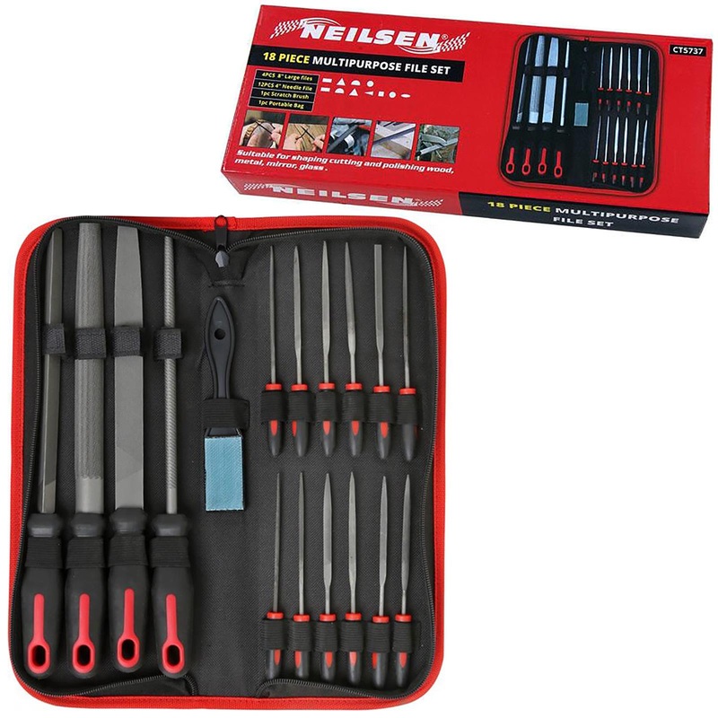 Neilsen File Set Metal Wood Engineers Needle Half Round Square Flat 18pc