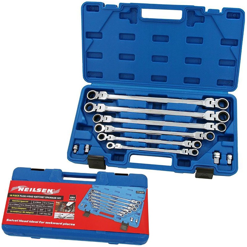 Neilsen Flexible Head Ratchet Spanner Set Swivel Wrench Socket Screwdriver Adaptor