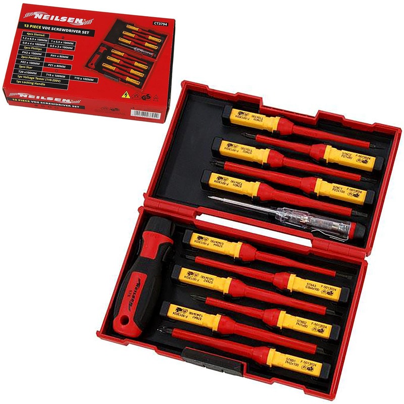 Neilsen Insulated Screwdriver Set VDE Slotted Phillips Pozi Torx Electricians 13pc