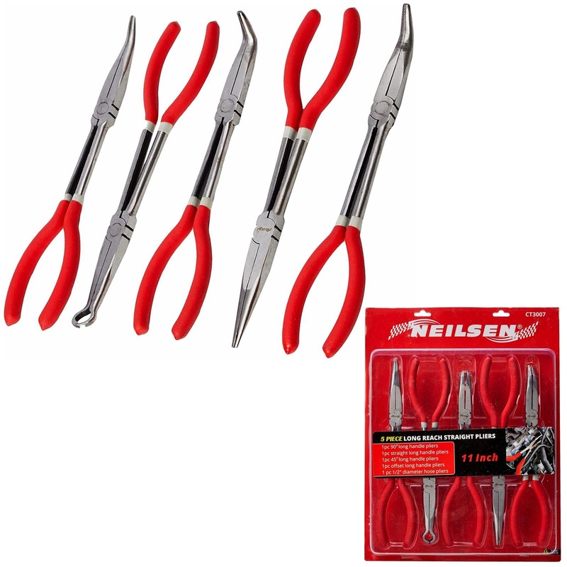 Neilsen Pliers Set Long Reach Straight Bent Nose Hose Garage Mechanic 5pc 11