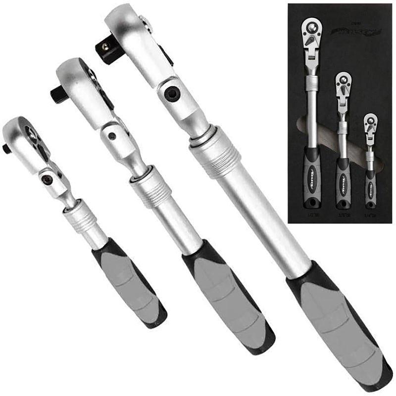 Neilsen Telescopic Ratchet Handle Set Flexible Head Extendable 1/4" 3/8" 1/2" Drive