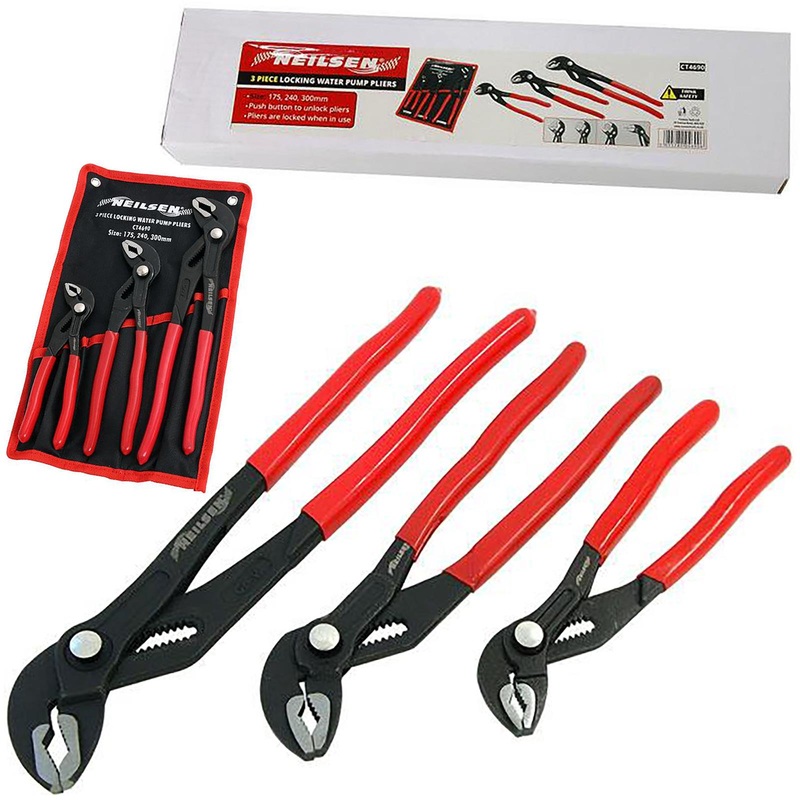 Neilsen Water Pump Pliers Set Locking Slip Joint Wrench Plumbers Soft Grips