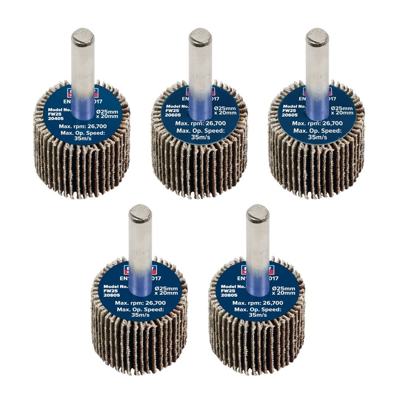 Sealey Abrasive Flap Wheel 25 x 20mm 6mm Shaft Assorted Grit - Pack of 5