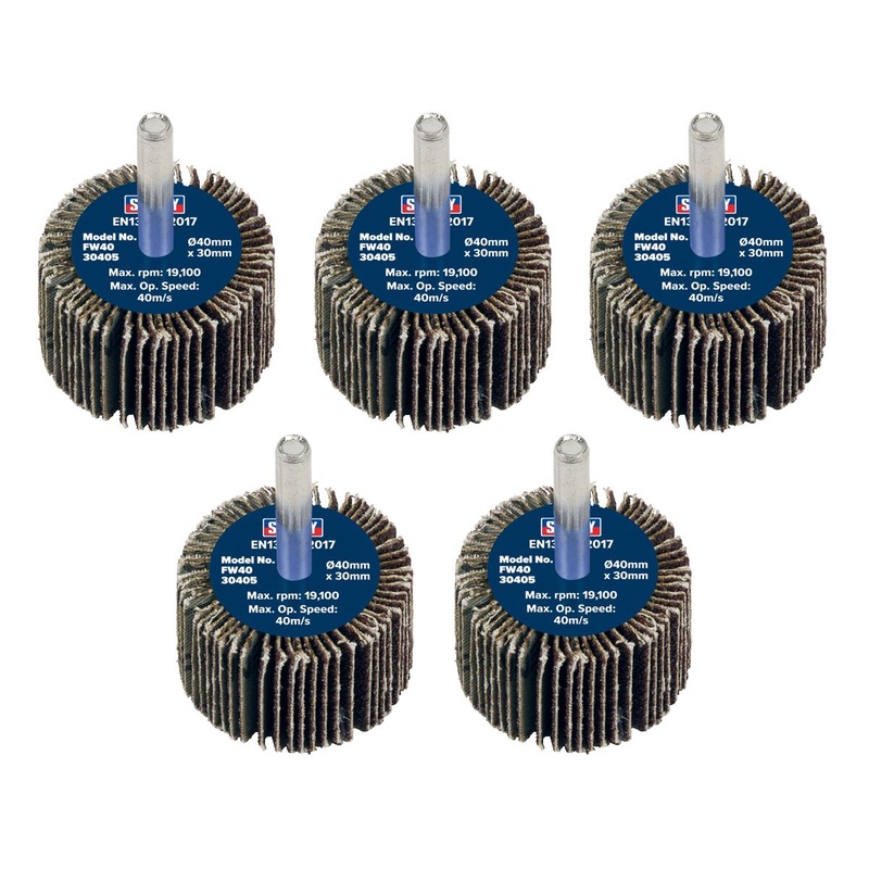 Sealey Abrasive Flap Wheel 40 x 30mm 40Grit 6mm Shaft - Pack of 5