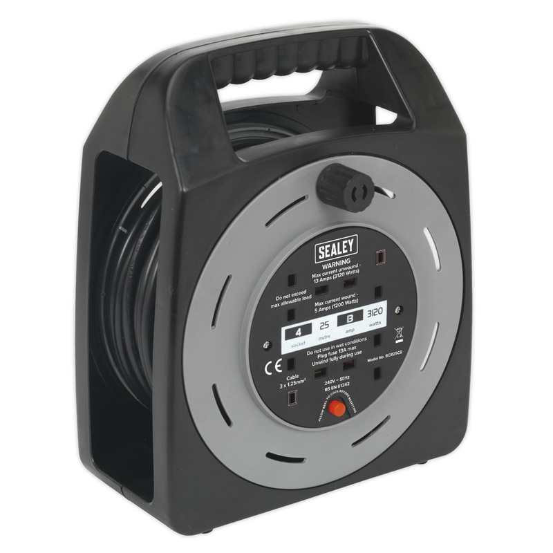 Sealey Cable Reel Box Type 25m 4 x 230V 1.25mm Thermal Trip