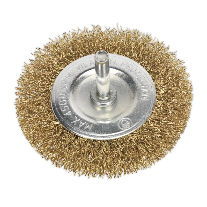 Sealey Crimped Flat Wire Brush 75mm 6mm Shaft