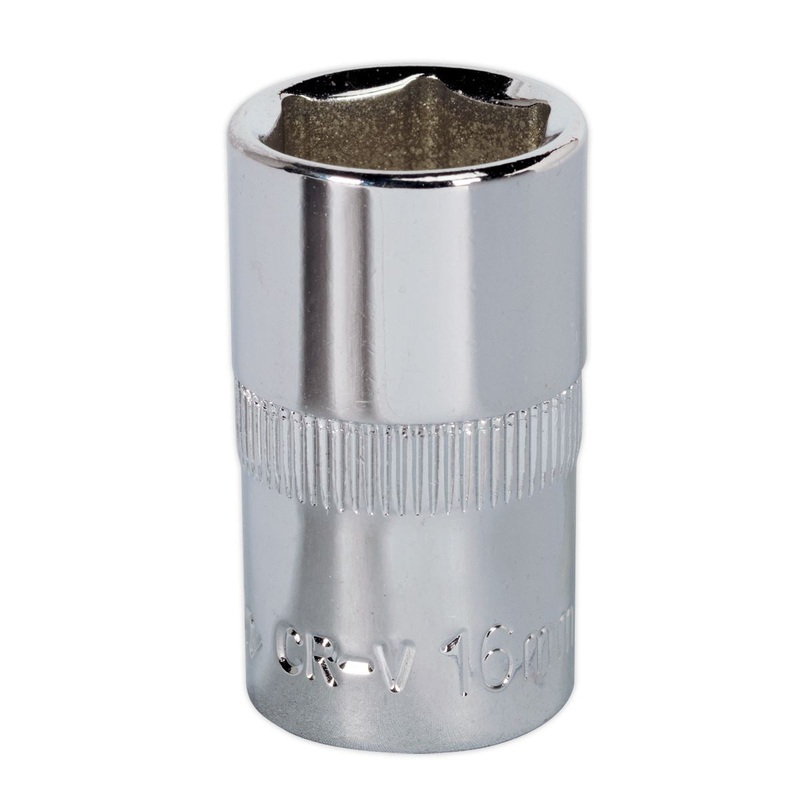 Sealey Premier WallDrive Socket 16mm 1/2"Sq Drive Fully Polished