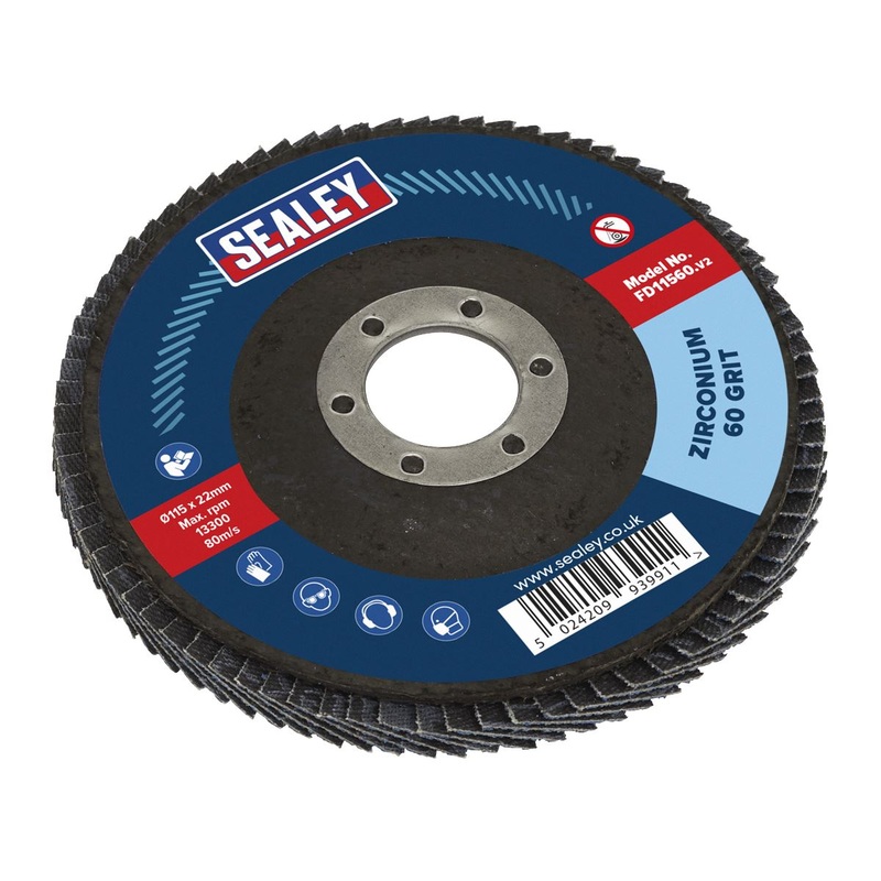 Sealey Flap Disc Zirconium 115mm 22mm Bore 60Grit