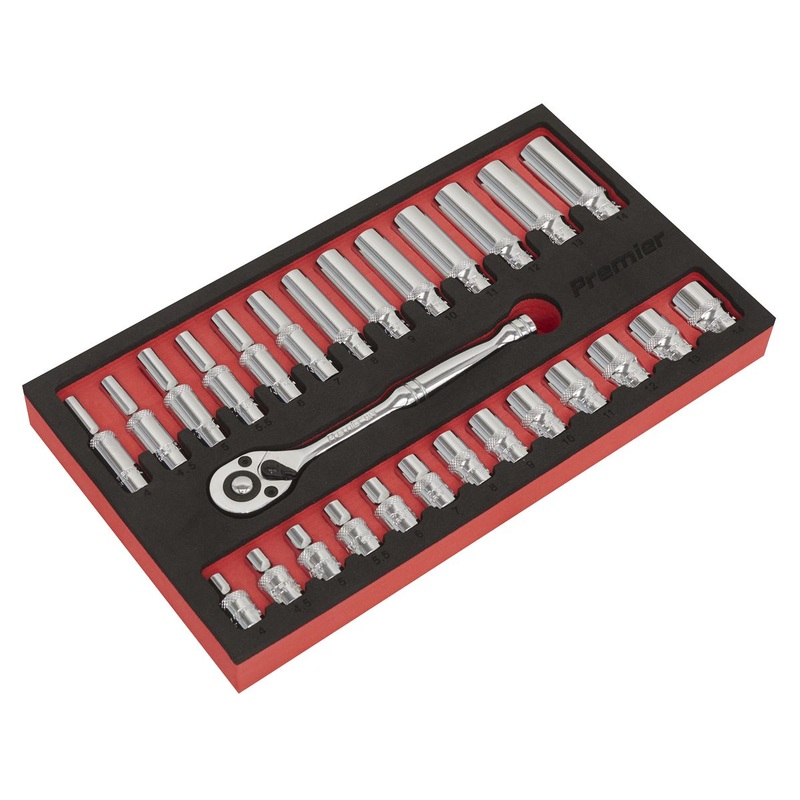 Sealey Premier Ratchet Wrench & Socket Set 27pc 1/4"Sq Drive