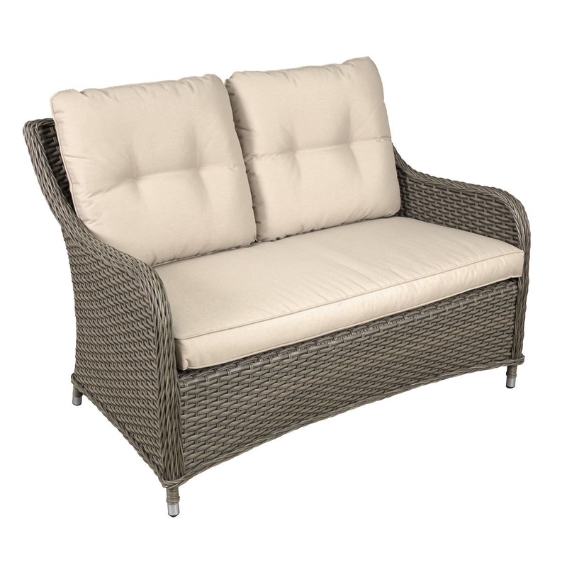 Dellonda Chester Rattan Wicker Outdoor Lounge 2-Seater Sofa with Cushion, Brown