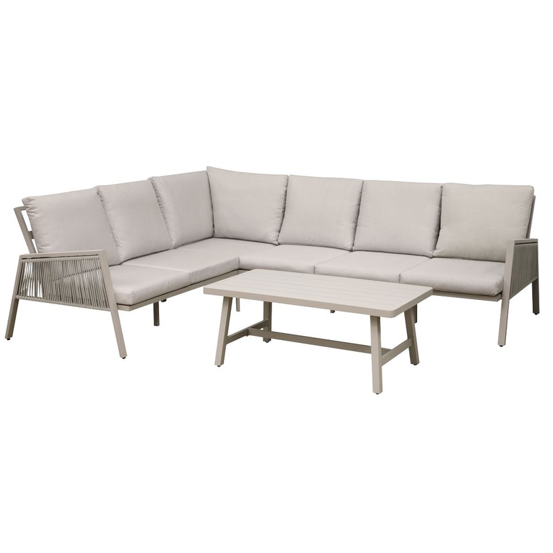 Dellonda Fusion 4-Piece Outdoor Garden Corner Sofa & Coffee Table Set, Aluminium