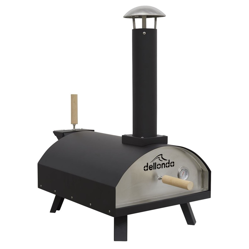 Dellonda Portable Wood-Fired 14" Pizza & Smoking Oven - Black/Stainless Steel