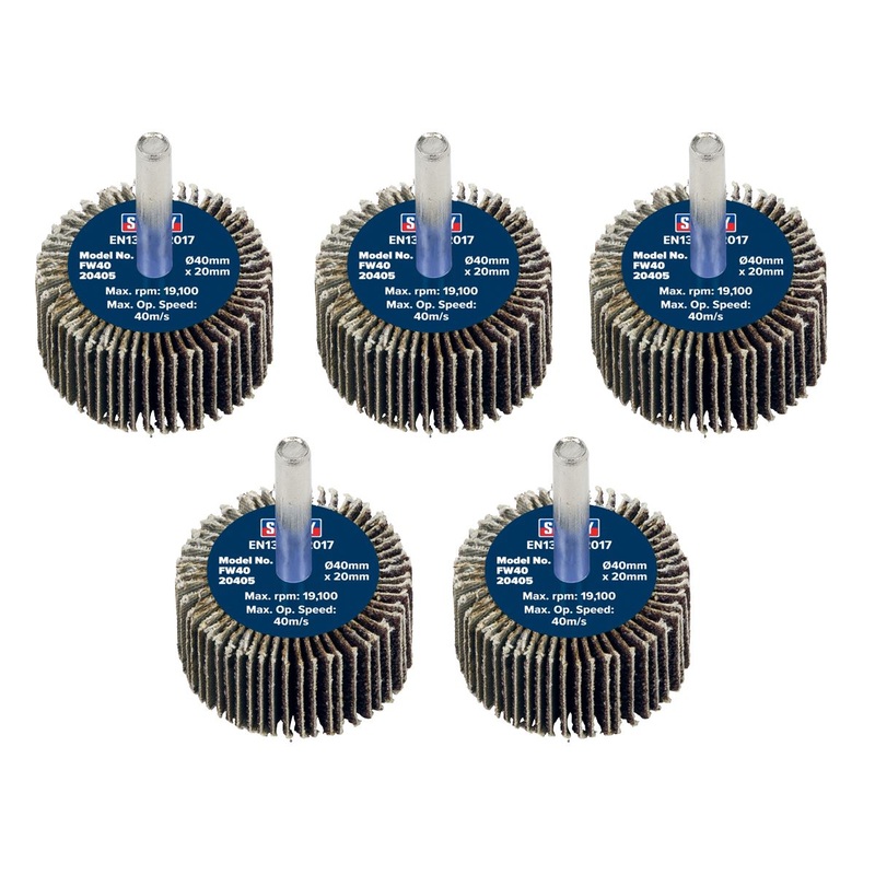 Sealey Abrasive Flap Wheel 40 x 20mm 40Grit 6mm Shaft - Pack of 5