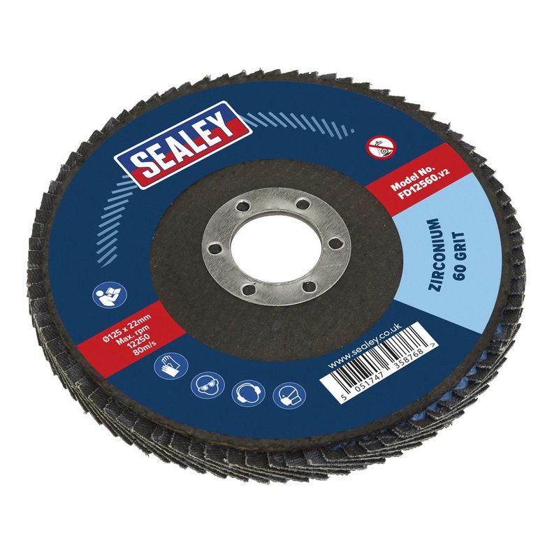 Sealey Flap Disc Zirconium 125mm 22mm Bore 60Grit
