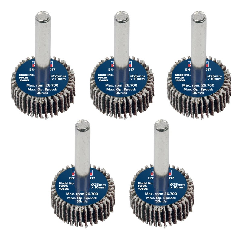 Sealey Abrasive Flap Wheel 25 x 10mm 6mm Shaft 60Grit - Pack of 5