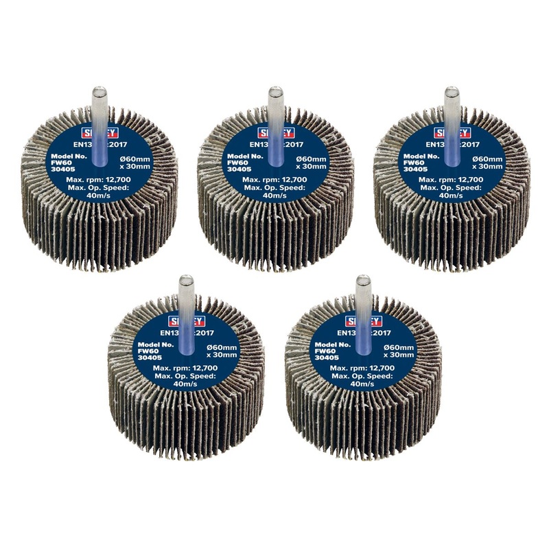 Sealey Abrasive Flap Wheel 60 x 30mm 40Grit 6mm Shaft - Pack of 5