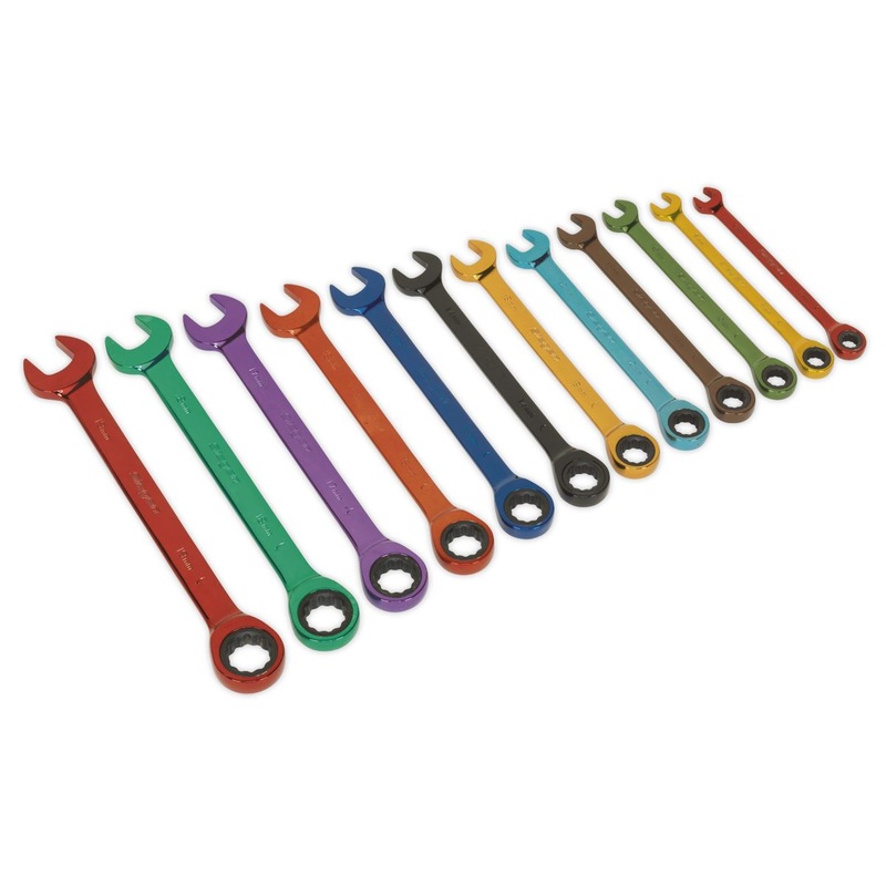 Siegen by Sealey Ratchet Combination Spanner Set 12pc Multi-Coloured Metric