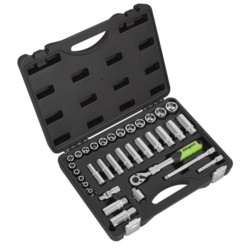 Siegen by Sealey Socket Set Extendable Ratchet 3/8"Sq Drive 34pc