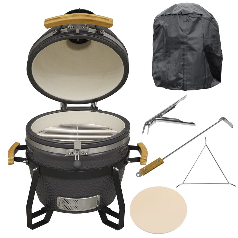 Dellonda Deluxe 16"(40cm) Ceramic Kamado Style BBQ Grill/Oven/Smoker, Includes Cover, Grid Gripper, Heat Deflector
