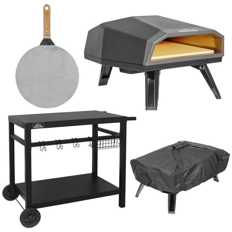 Dellonda Gas Pizza Oven with Gas Regulator, Water-Resistant Cover, 12" Pizza Peel & Plancha/BBQ Trolley