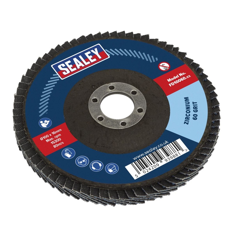 Sealey Flap Disc Zirconium 100mm 16mm Bore 60Grit
