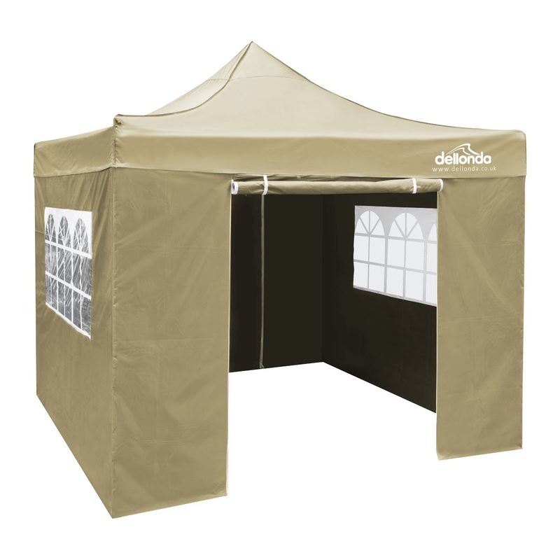 Dellonda Premium 2x2m Pop-Up Gazebo & Side Walls, PVC Coated, Water Resistant Fabric, Supplied with Carry Bag, Rope, Stakes & Weight Bags - Beige