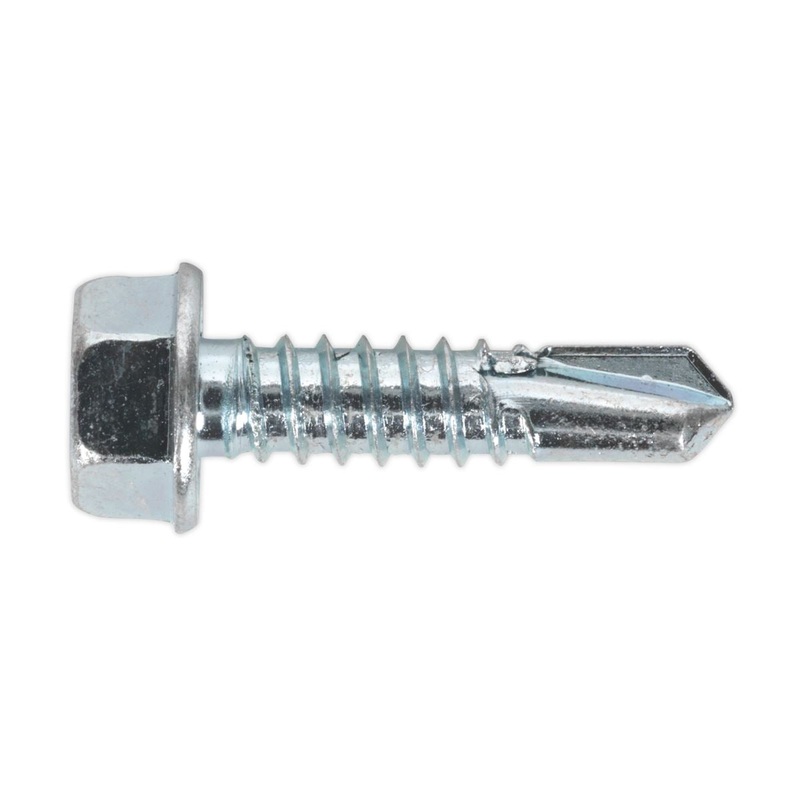 Sealey Self-Drilling Screw 6.3 x 25mm Hex Head Zinc Pack of 100