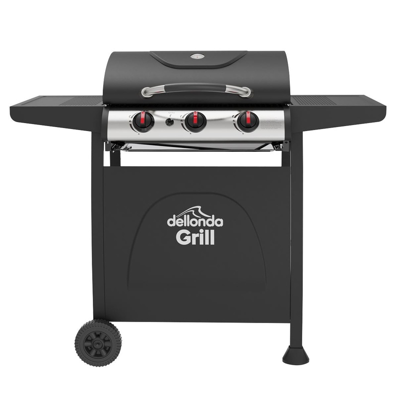 Dellonda 3 Burner Gas BBQ Grill, Ignition, Thermometer, Black/Stainless Steel