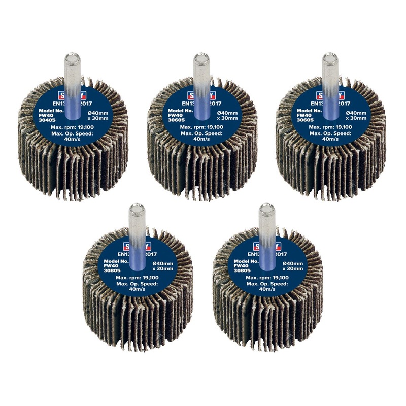 Sealey Abrasive Flap Wheel 40 x 30mm 6mm Shaft Assorted Grit - Pack of 5