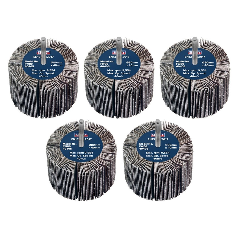 Sealey Abrasive Flap Wheel 80 x 40mm 40Grit 6mm Shaft - Pack of 5