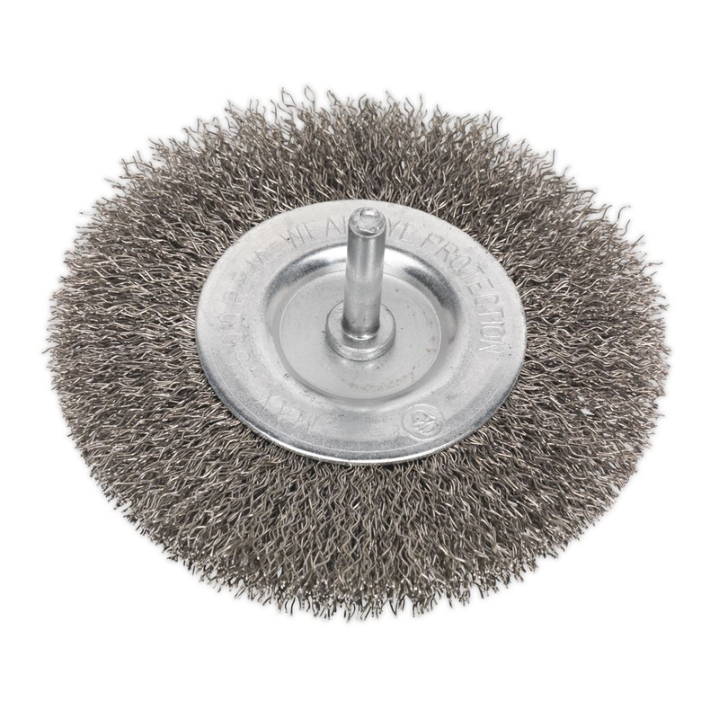 Sealey Crimped Flat Wire Brush Stainless Steel 100mm 6mm Shaft