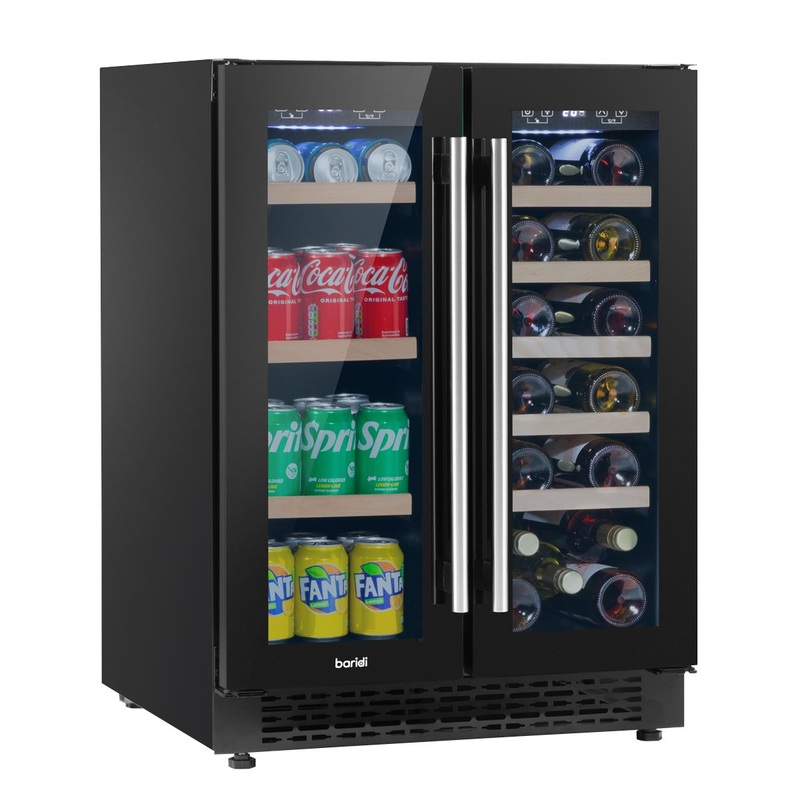 Baridi 60cm Dual Zone Wine Cooler and Drinks Fridge 40 Bottle/120 Can Built-In Under Counter/Freestanding Glass Fronted Bar Drinks Fridge Chiller