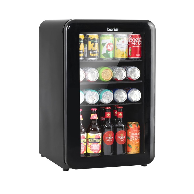 Baridi 70L Under Counter Drinks/Beer & Wine Cooler Fridge, Retro Style, Black