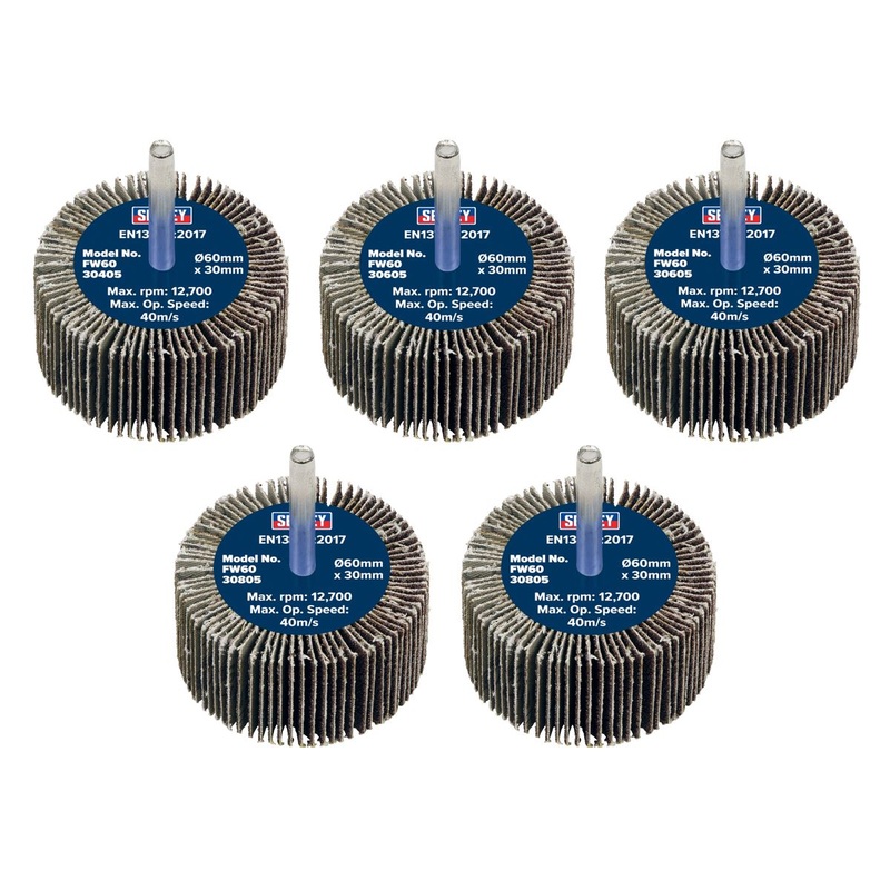 Sealey Abrasive Flap Wheel 60 x 30mm 6mm Shaft Assorted Grit - Pack of 5