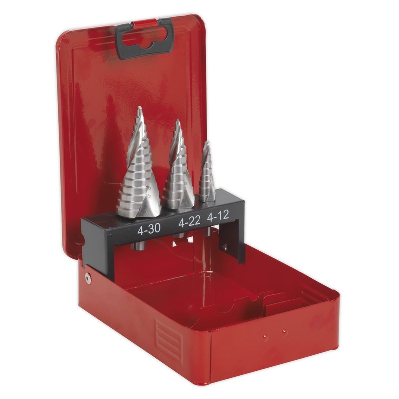 Sealey HSS M2 Step Drill Bit Set 3pc Spiral Flute