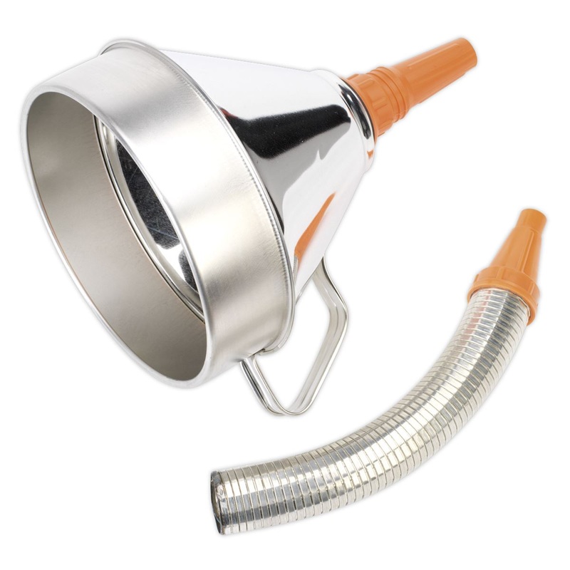 Sealey Funnel Metal with Flexible Spout & Filter 200mm