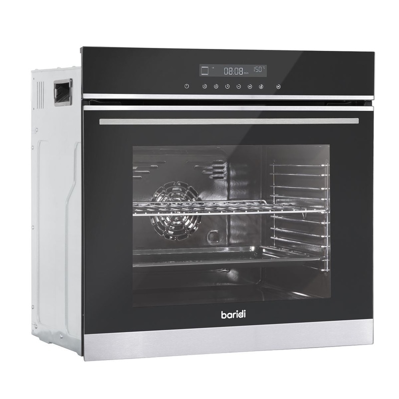 Baridi 60cm Built-In Fan Assisted, Single, Integrated 10 Function Electric Oven, Touchscreen Controls, 72L Capacity, Black/Stainless Steel