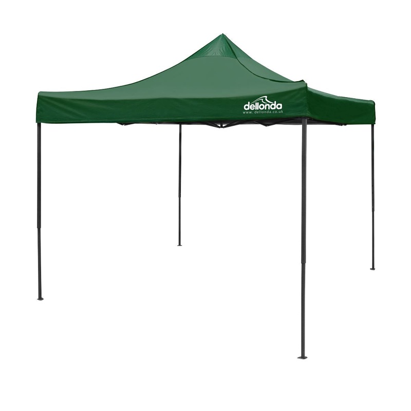 Dellonda Premium 3 x 3m Pop-Up Gazebo, PVC Coated, Water Resistant Fabric, Supplied with Carry Bag, Rope, Stakes & Weight Bags - Dark Green Canopy
