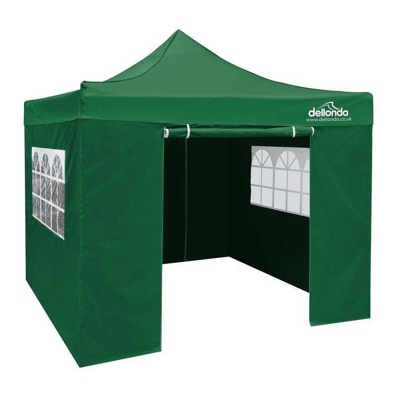 Dellonda Premium 3x3m Pop-Up Gazebo & Side Walls, PVC Coated, Water Resistant Fabric with Carry Bag, Rope, Stakes & Weight Bags - Green