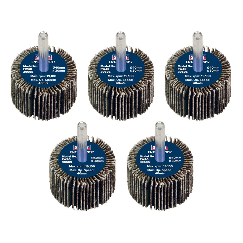 Sealey Abrasive Flap Wheel 40 x 30mm 60Grit 6mm Shaft - Pack of 5