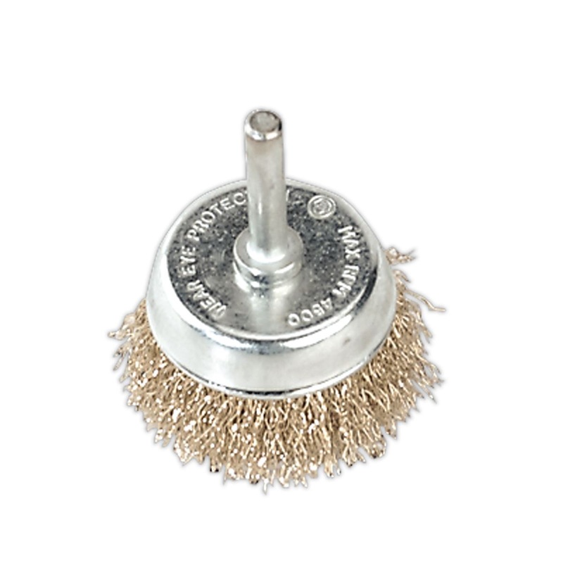 Sealey Crimped Wire Cup Brush 50mm with 6mm Shaft