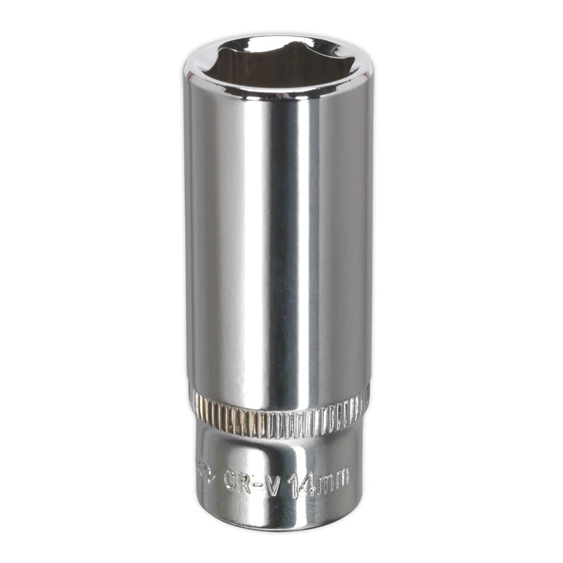 Sealey Premier WallDrive Socket 14mm Deep 1/4"Sq Drive Fully Polished