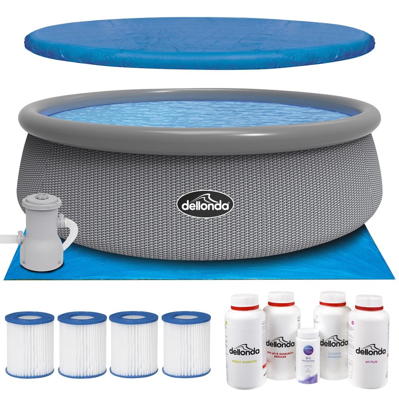 Dellonda 15ft Inflatable Swimming Pool Round with Acessories - Grey Rattan