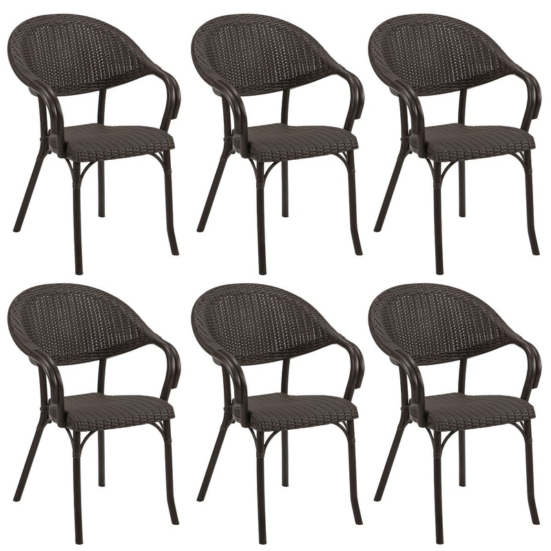 Dellonda Armchair Weather Resistant PP Body Stackable x 6, Dark Wood
