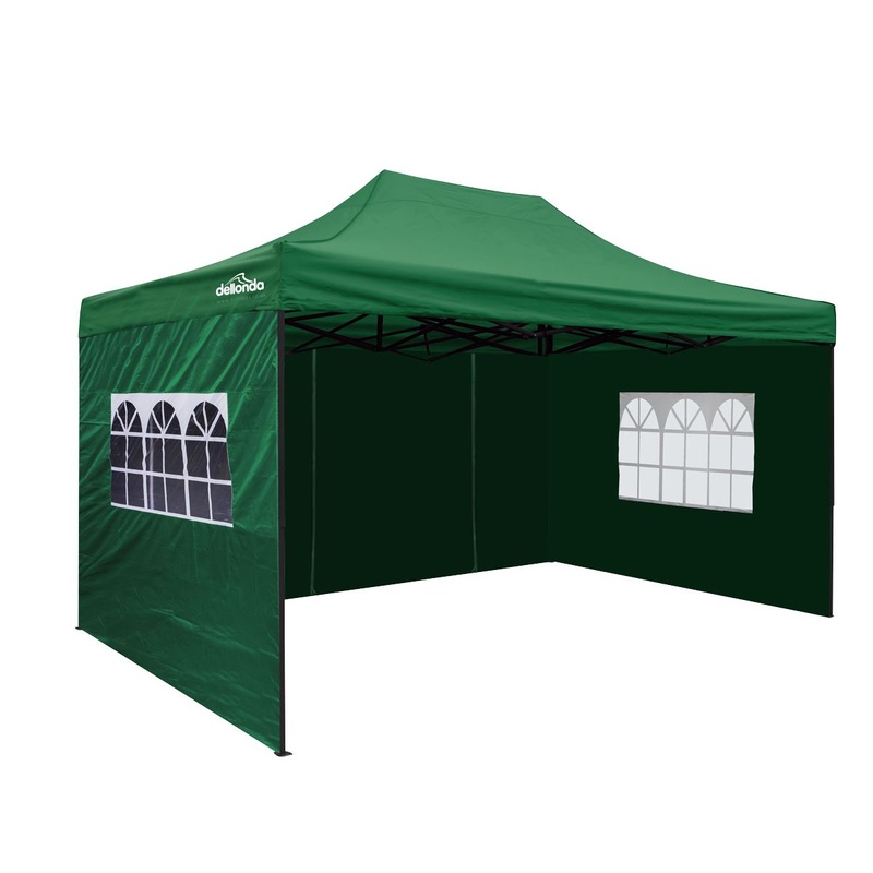 Dellonda Premium 3x4.5m Pop-Up Gazebo & Side Walls, PVC Coated, Water Resistant Fabric with Carry Bag, Rope, Stakes & Weight Bags - Green