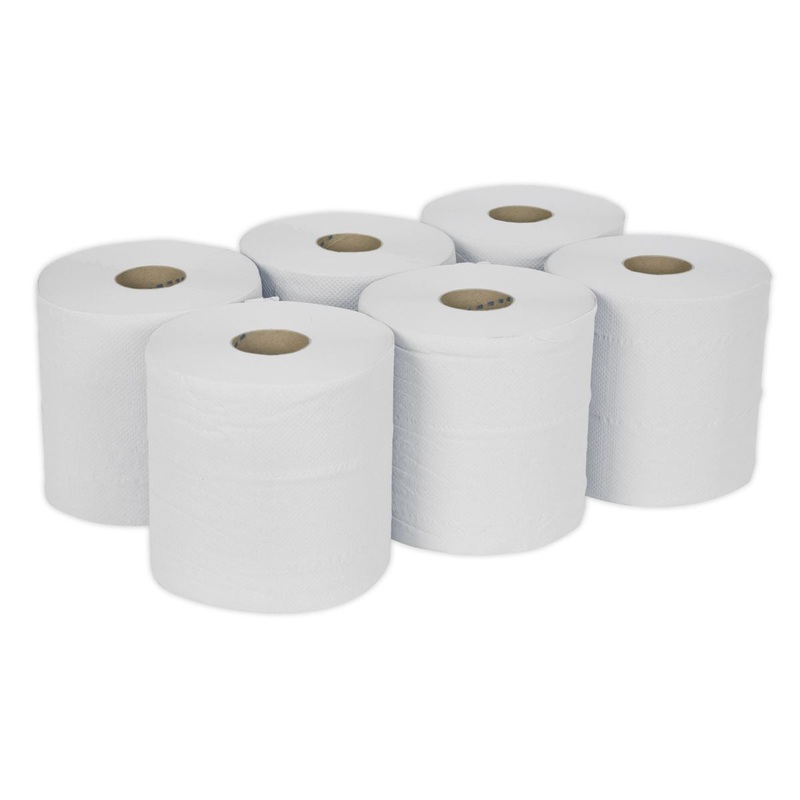 Sealey Paper Roll White 2-Ply Embossed 150m Pack of 6