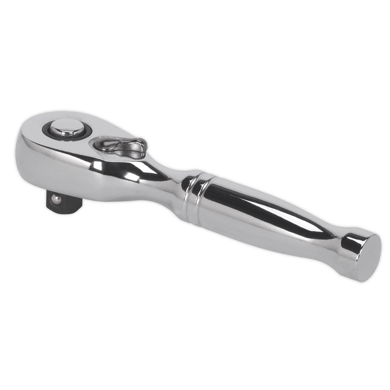 Sealey Premier Stubby Ratchet Wrench 1/4"Sq Drive Pear-Head Flip Reverse