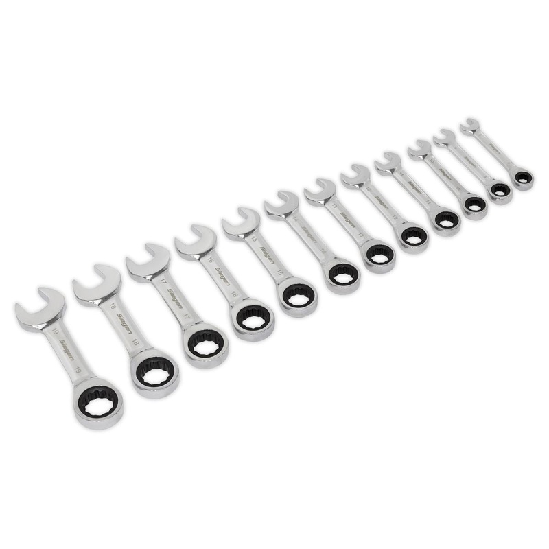 Siegen by Sealey Stubby Ratchet Combination Spanner Set 12pc Metric