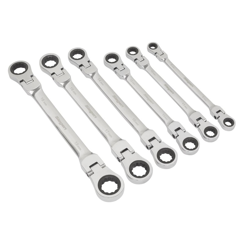 Siegen by Sealey Flexi-Head Double End Ratchet Ring Spanner Set 6pc Metric